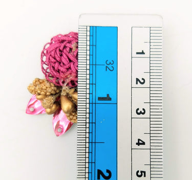 Handmade Dark Pink Floral Applique with Beads, Flower Motifs x 3